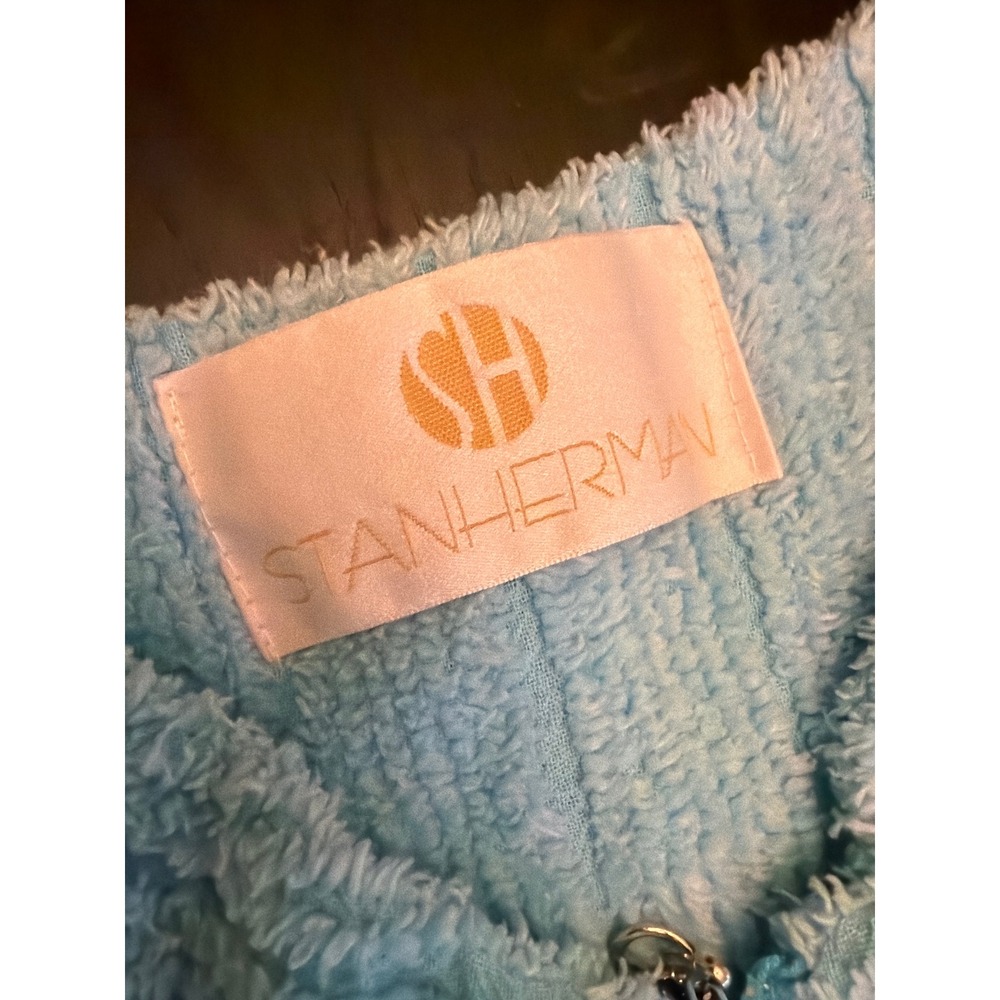 Stan Herman Lounger Robe Light Blue Chenille Terry Zip Front House Dress Ribbed - Picture 2 of 4